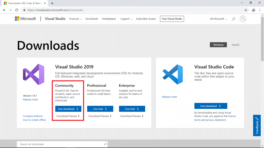 How to install visual studio 2019 community edition 