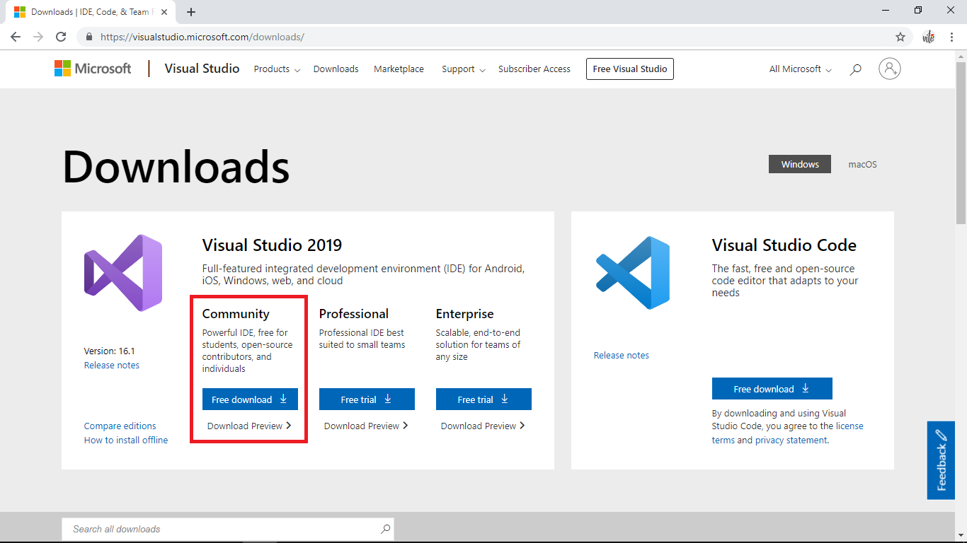 visual studio community vs visual studio code